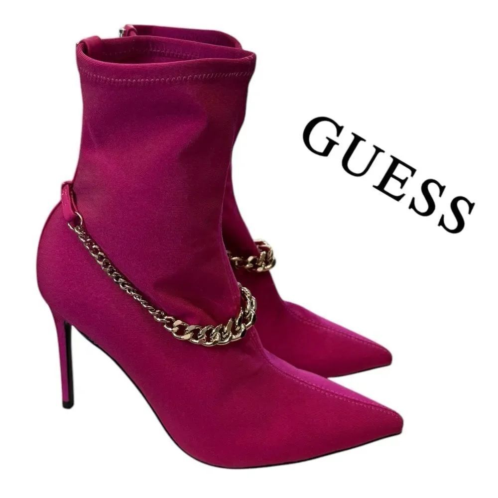 New GUESS Women Forsta Fuschia Pink Women's Chain Stiletto Ankle Boots Booties 8